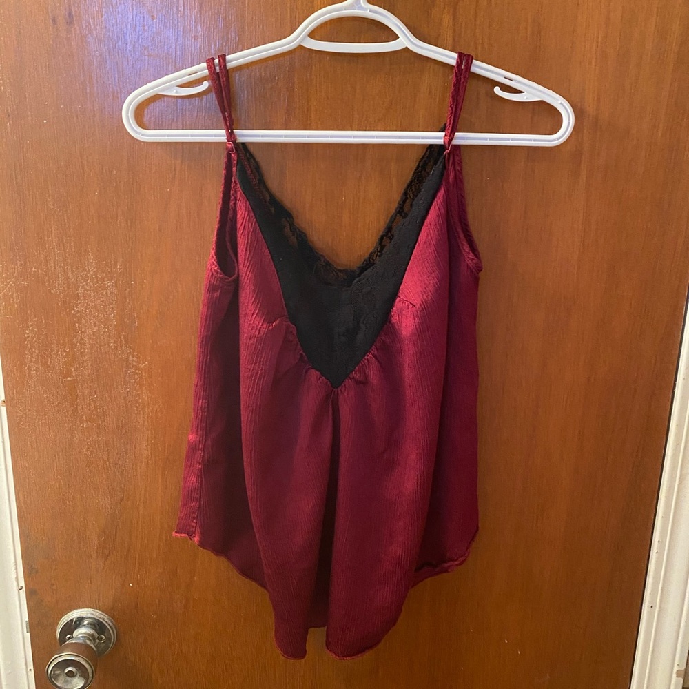 Maroon lace silk cami